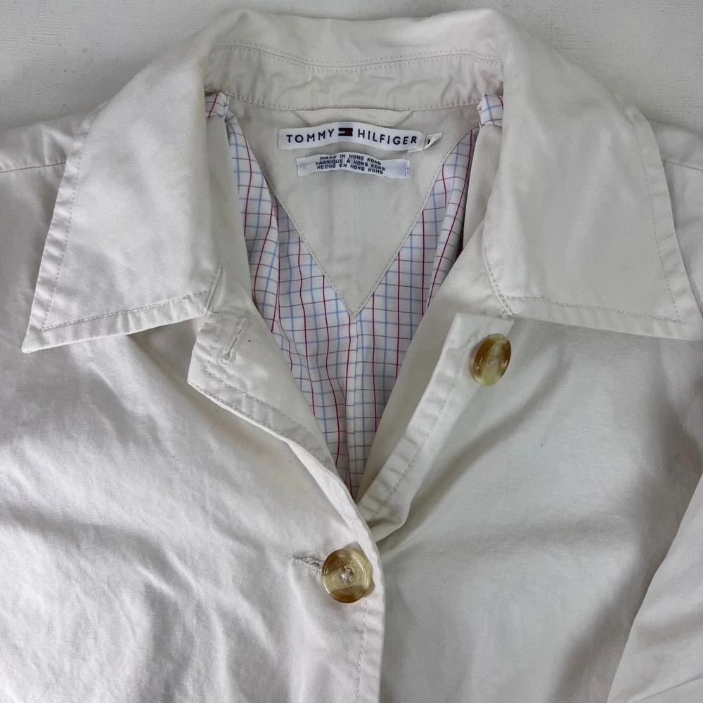 Vtg Tommy Hilfiger White‎ Cotton Button Up Jacket Womens Medium Casual Mod Disco